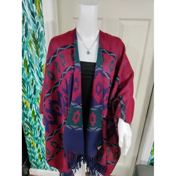 Forum Panco Tassel Poncho Shawl Cape Wraps Geometric Sweater Purple Women's - Picture 8 of 11